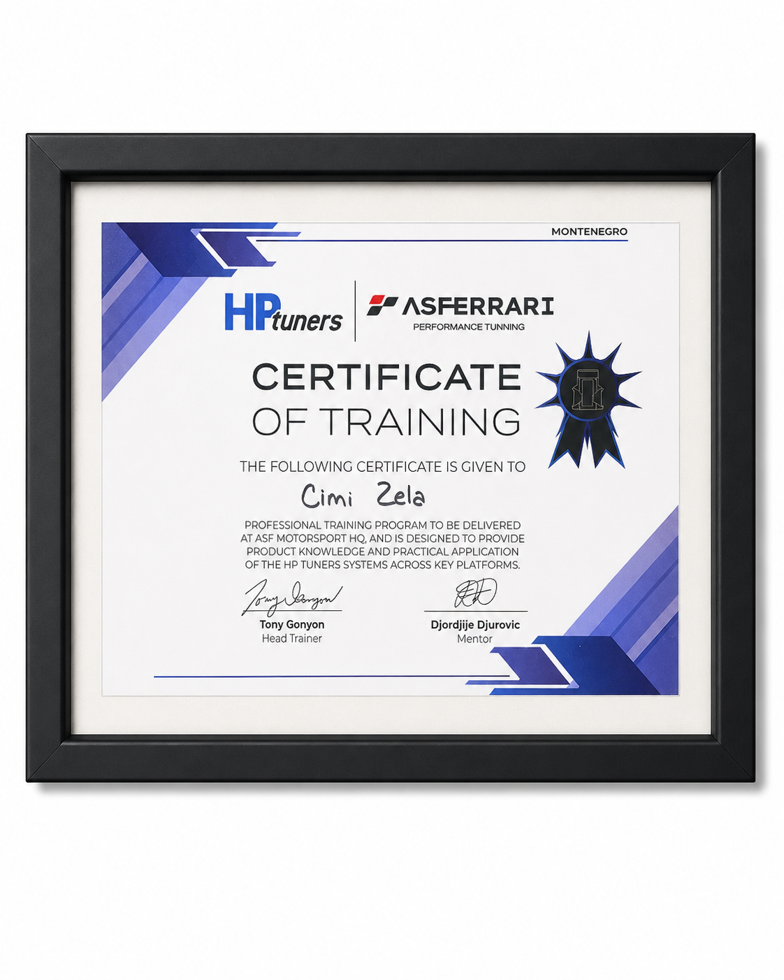HP Tuners and AS Ferrari training certificate