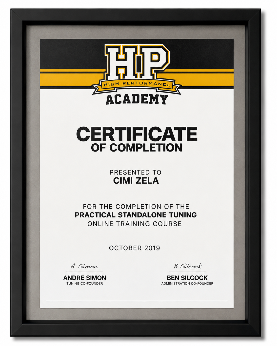 Practical standalone tuning certificate
