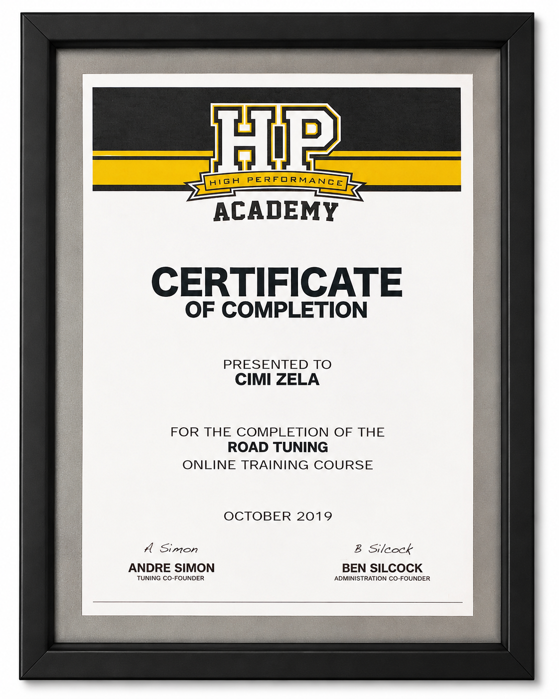 Road tuning certificate